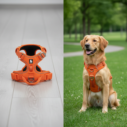 Harnais anti-traction pour chien - vue de face, coloris rouge